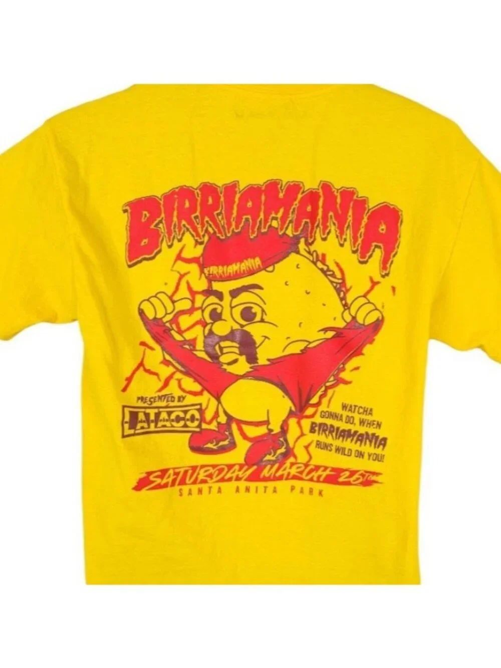 BirriaMania T Shirt Mens Size Medium Yellow LA Taco Birria Tacos Made In USA
